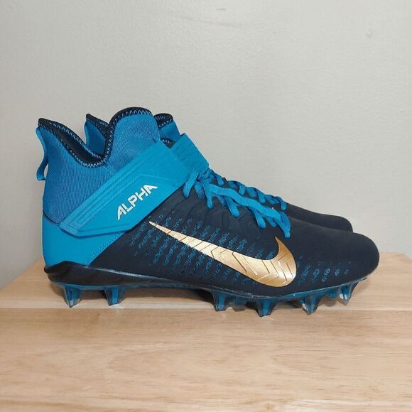 Nike Alpha Menace Pro 2 Mid Football Cleats Teal Gold Black BV3945-403 Men\'s 13